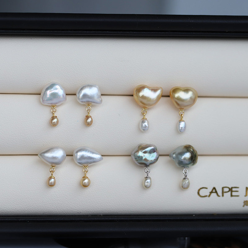天然海水南洋keshi澳白野生珍珠云朵小水滴大溪地巴洛克耳钉耳坠 - 图0