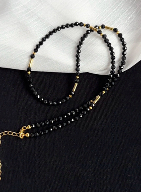 天然黑尖晶项链S925银项链女百搭感精致简约小众礼物女