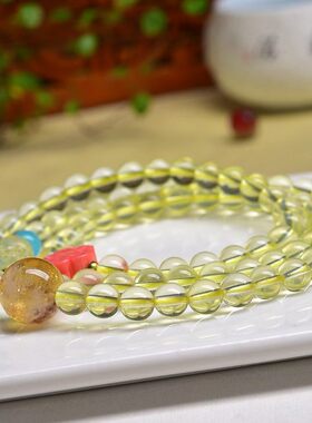 天然巴西黄水晶手串手链手镯多圈漂亮精品流行时尚