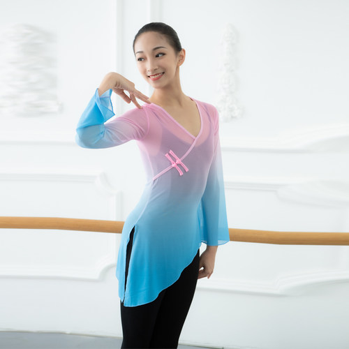 中国民族芭蕾舞蹈古典舞练功服女身韵服渐变艺考纱衣飘逸教师上衣 - 图2