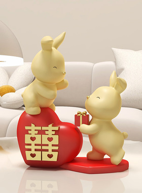 情侣兔子结婚礼物新房装饰品送新人新娘闺蜜朋友订婚礼品双喜临门
