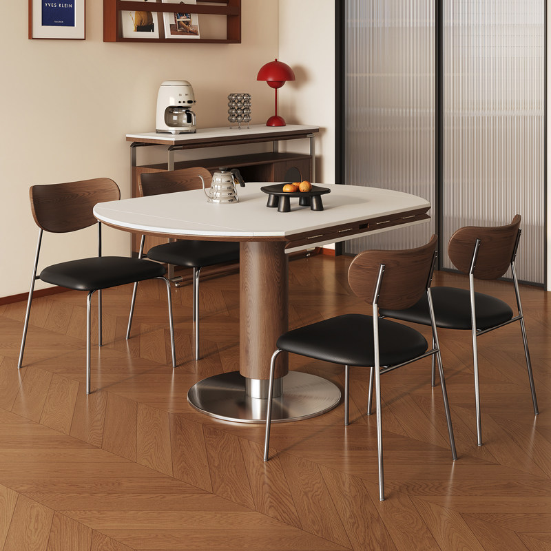 中古风正方形家用小户型可折叠岩板餐桌圆形可伸缩方圆两用小圆桌,淘宝优惠券,粉丝福利购,淘宝优惠卷