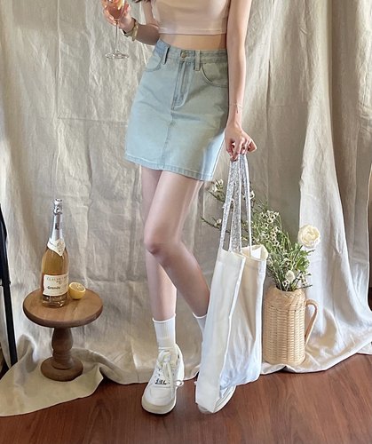 jmwomen浅色碎花高腰包臀a字牛仔短裙女夏季日系显瘦半身裙裙子 - 图1