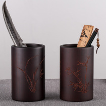 Solid wood pen holder Chinese wind retro ancient lettering wood pen holder bucket table swing piece containing box chopstick cylinder business gift