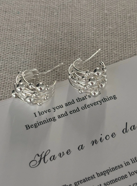 XSquare韩版简约通勤多层球球素圈耳环女小众设计高级感轻奢耳圈