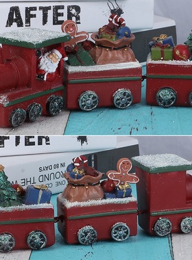 跨境圣诞装饰品小火车摆件家居橱窗桌面氛围礼物圣诞节树脂