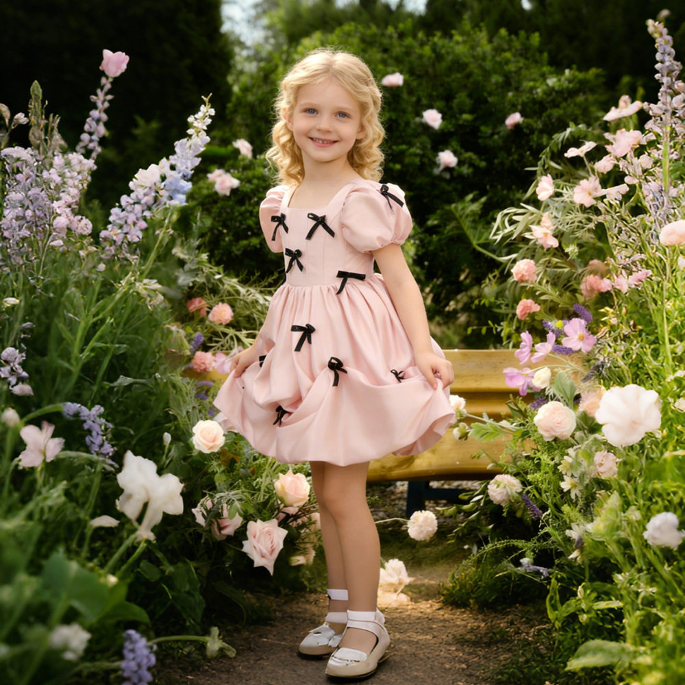 儿童生日礼服粉色公主裙女童泡泡袖花苞裙甜美女孩主持人演出服,淘宝优惠券,粉丝福利购,淘宝优惠卷