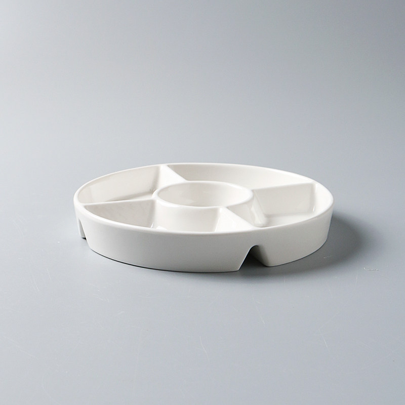 陶瓷直身餐厅酒店碟子圆形碟烤鸭配料碟子分格五格碟子小菜小吃碟,淘宝优惠券,粉丝福利购,淘宝优惠卷