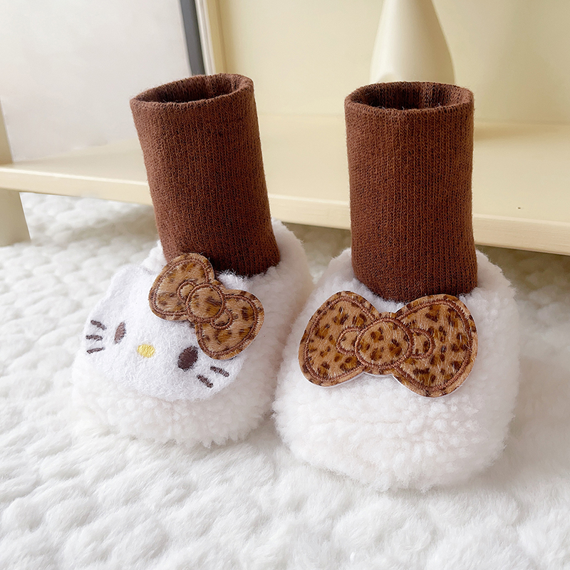 新生婴儿鞋子冬保暖加绒加厚男女宝宝棉鞋子小月龄鞋袜一体脚套 - 图1