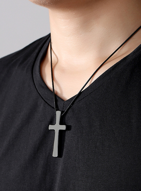 项链男潮牌高级感钨金吊坠黑色挂坠简约饰品刻字定制百搭