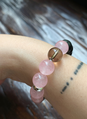 甜美粉水晶+黑玛瑙手链