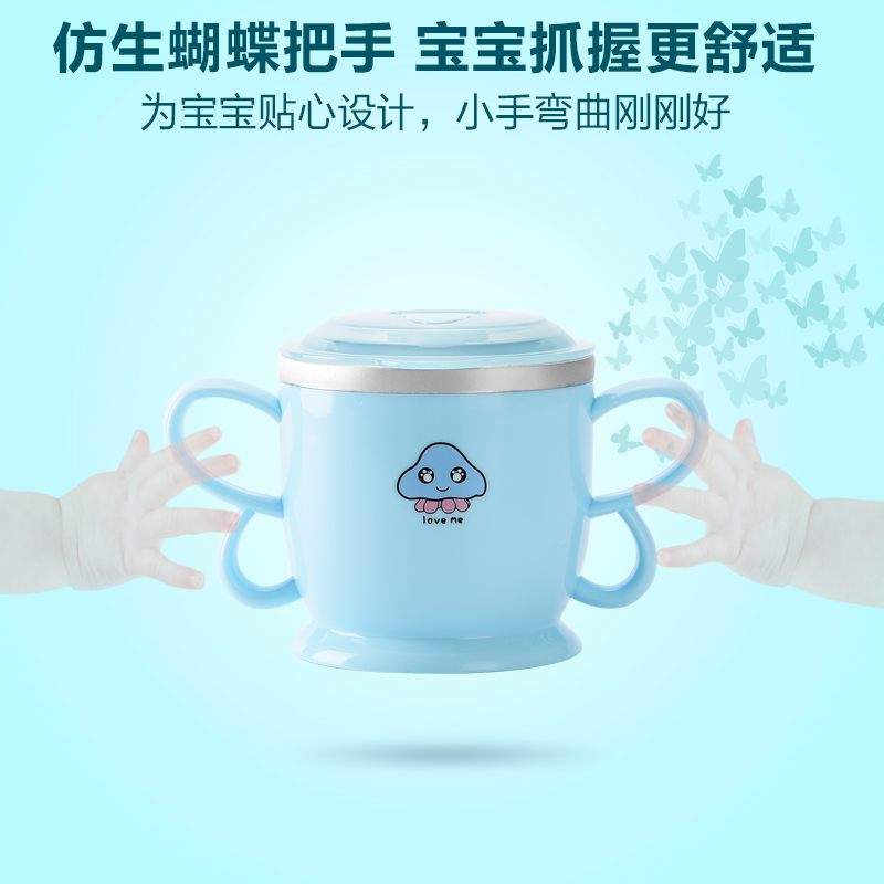 网红儿童吸管杯不锈钢防摔漏盖两用学饮水口杯宝宝牛奶杯带刻度杯-图1