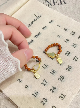 新款橄榄核葫芦男女款戒指可爱甜美珠子文玩中式小众情侣对戒