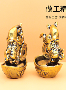 招财一路发财纯铜鹿欧式摆件家居客厅玄关装饰办公室摆设