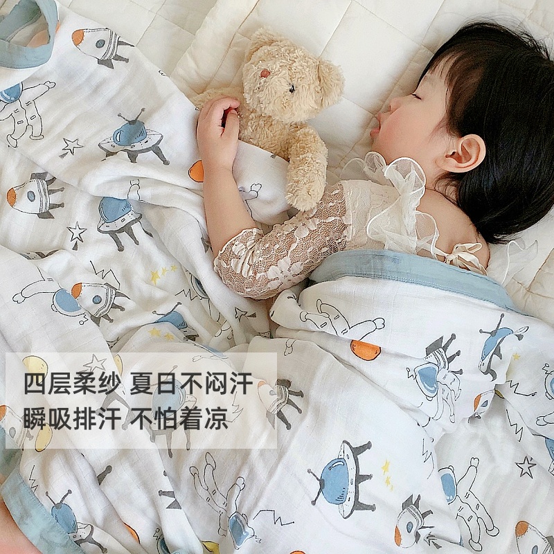 儿童竹棉盖毯婴幼儿四层纱布盖被夏季冰感床单出行车毯幼儿园午睡 - 图2