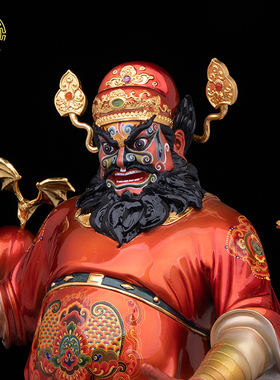 钟馗天师神像站款铜彩