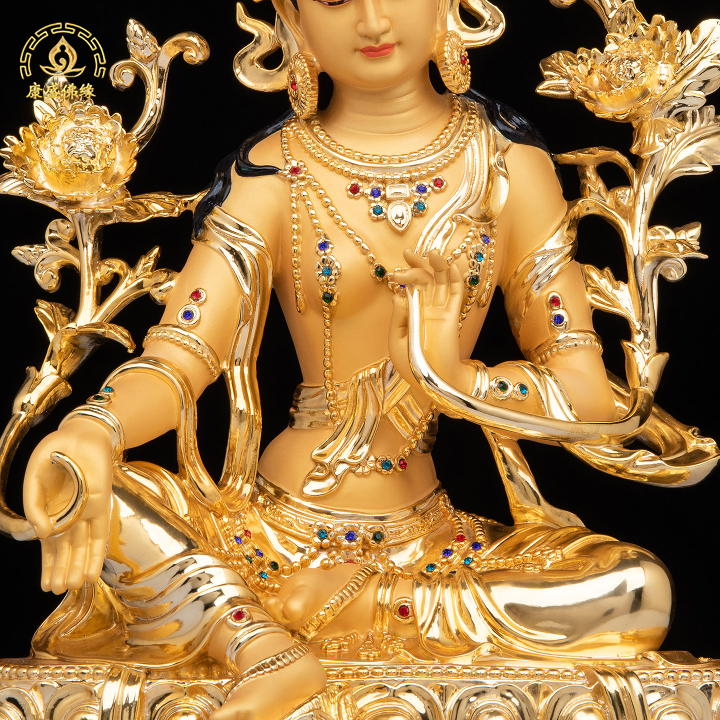 绿度母神像铜嵌钻工艺神像密宗多罗菩萨纯铜藏传佛堂家用供奉摆件 - 图1