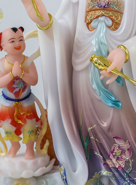 乘龙观世音菩萨汉白玉供奉摆件