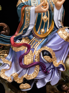 太乙救苦天尊神像铜彩绘供奉摆件