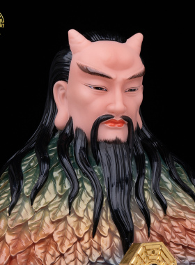 伏羲八卦神像汉白玉供奉摆件
