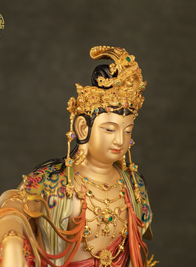 纯铜精工水月观音供奉神像摆件