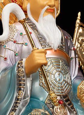 鸿钧老祖神像铜彩铜鎏金