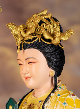 碧霞元君泰山奶奶神像铜彩绘摆件