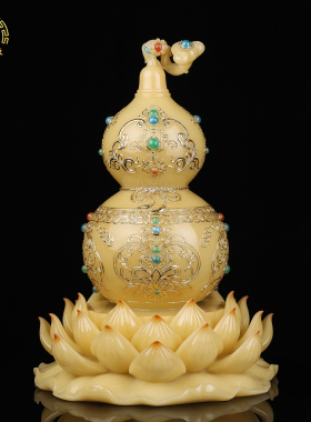 汉白玉葫芦掐丝珐琅招财摆件