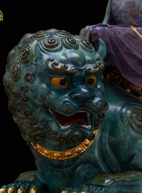 华严三圣文殊普贤铜像供奉摆件