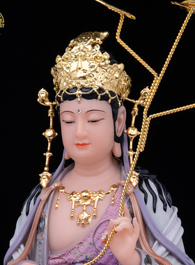 西方三圣汉白玉彩绘供奉神像摆件