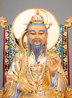 铜鎏金道德天尊元始客厅供奉摆件