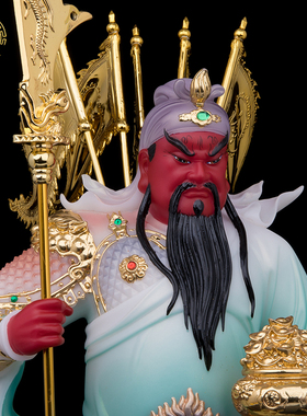 关公关二爷像站龙招财摆件汉白玉