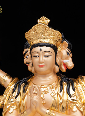 康盛佛缘斗姆星君铜贴金神像摆件