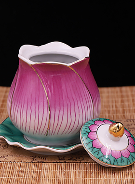 陶瓷富贵粉色莲花供水杯