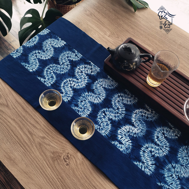 新中式扎染布茶席日式定制尺寸茶台布电视柜茶桌餐桌纯棉布艺桌旗 - 图0
