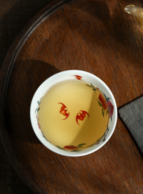 景德镇白瓷薄胎粉彩九桃五福茶杯主人杯单杯大号陶瓷品茗杯茶碗