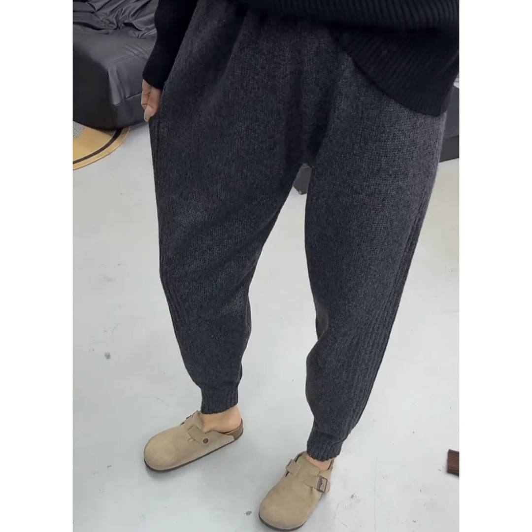 景倩妮灰色百搭休闲针织裤2024年冬季新款梨形高腰显瘦九分束脚裤,淘宝优惠券,粉丝福利购,淘宝优惠卷
