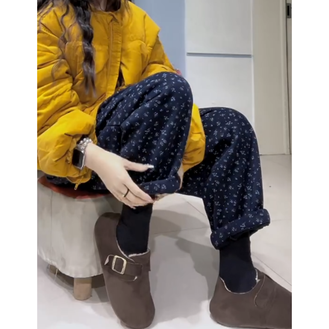 景倩妮韩系小碎花休闲裤2025年冬季新款加绒高腰显瘦宽松哈伦裤,淘宝优惠券,粉丝福利购,淘宝优惠卷