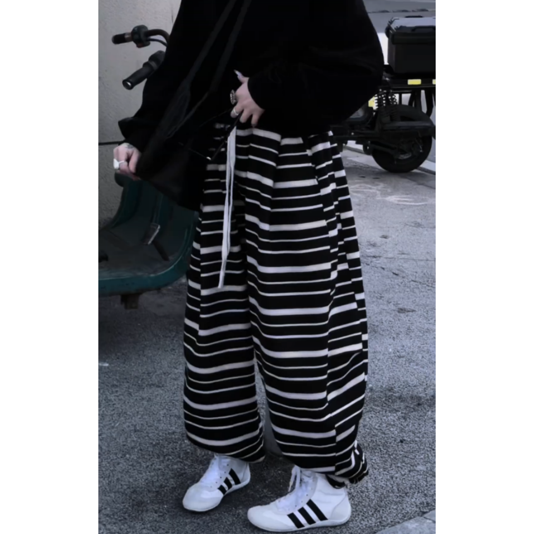 景倩妮今年流行条纹休闲裤2025年春季新款梨形高腰显瘦宽松阔腿裤,淘宝优惠券,粉丝福利购,淘宝优惠卷