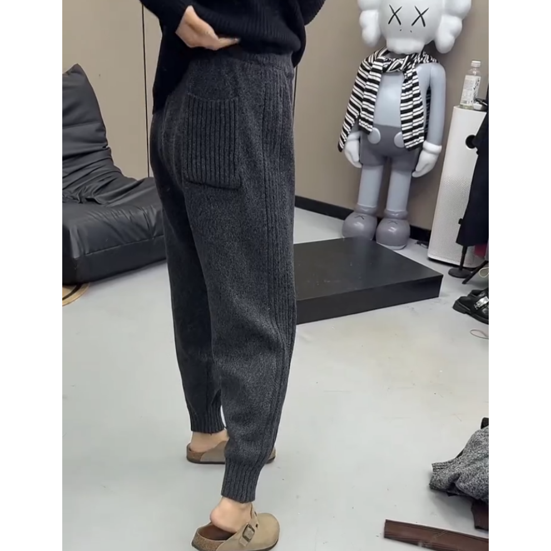 景倩妮灰色百搭休闲针织裤2024年冬季新款梨形高腰显瘦九分束脚裤,淘宝优惠券,粉丝福利购,淘宝优惠卷