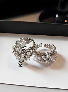 银色珍珠锆石开口食指戒显手白