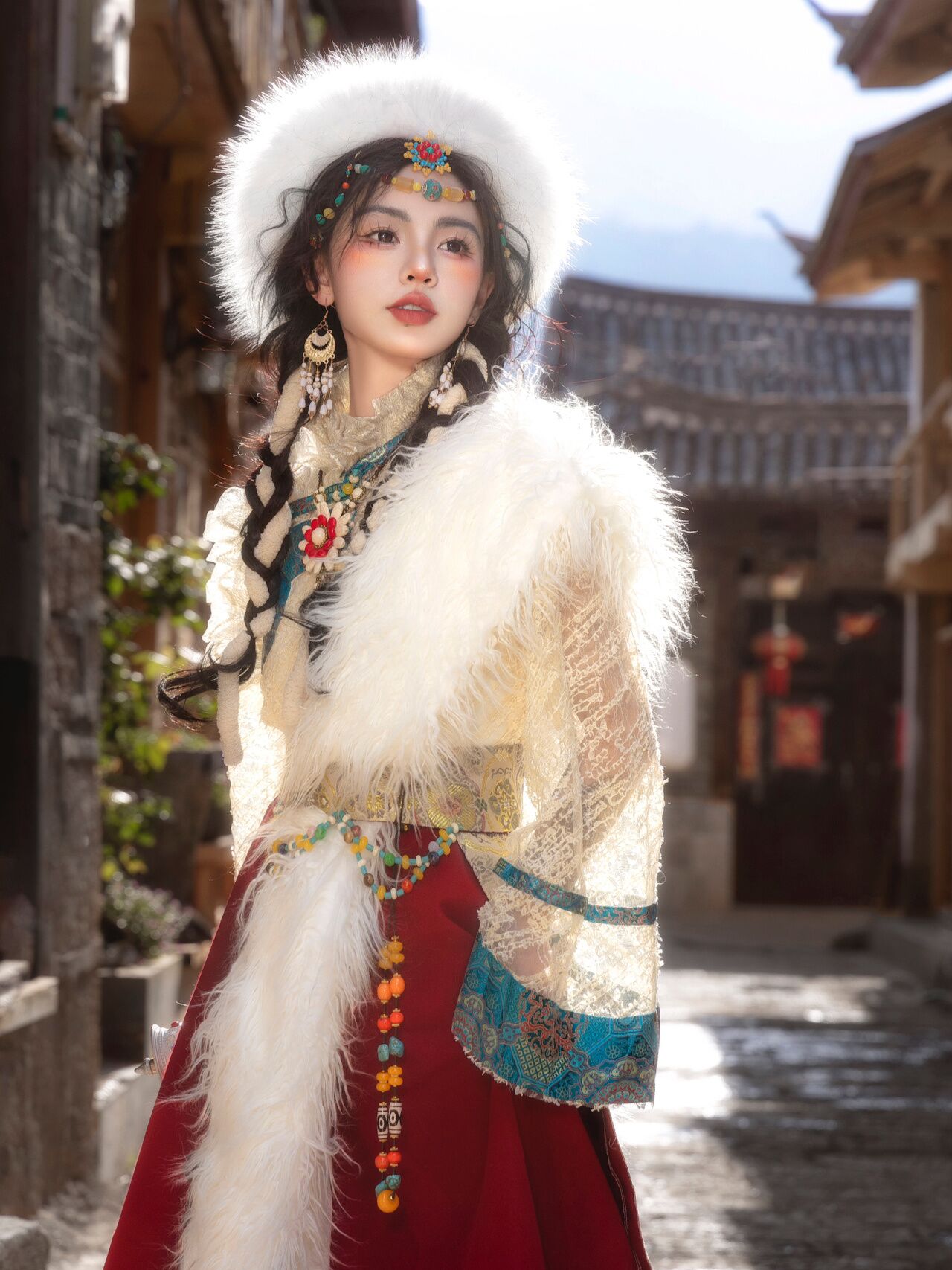 新款藏袍女网红全套云南丽江西藏旅拍摄影民族风拍照写真藏袍服装-图2
