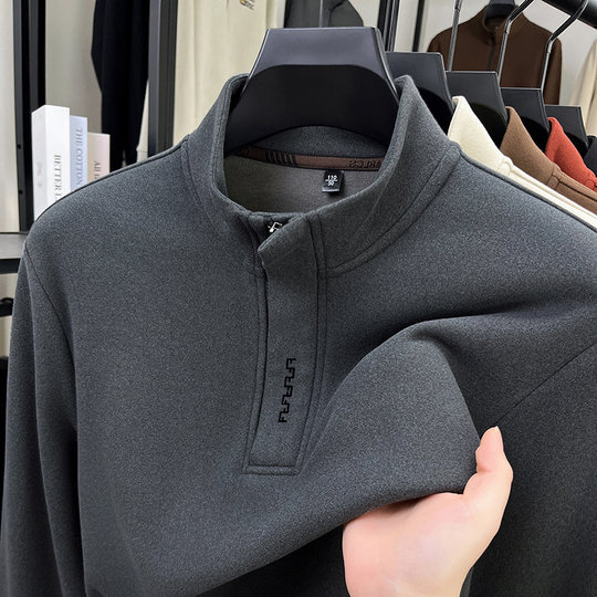双层门襟骆驼绒立领打底衫男秋冬季半拉链德芙绒磨毛t恤内搭上衣