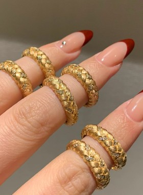 925银戒指辫子】中古vintage布布风复古拉丝工艺丝绸麻花编织钻戒