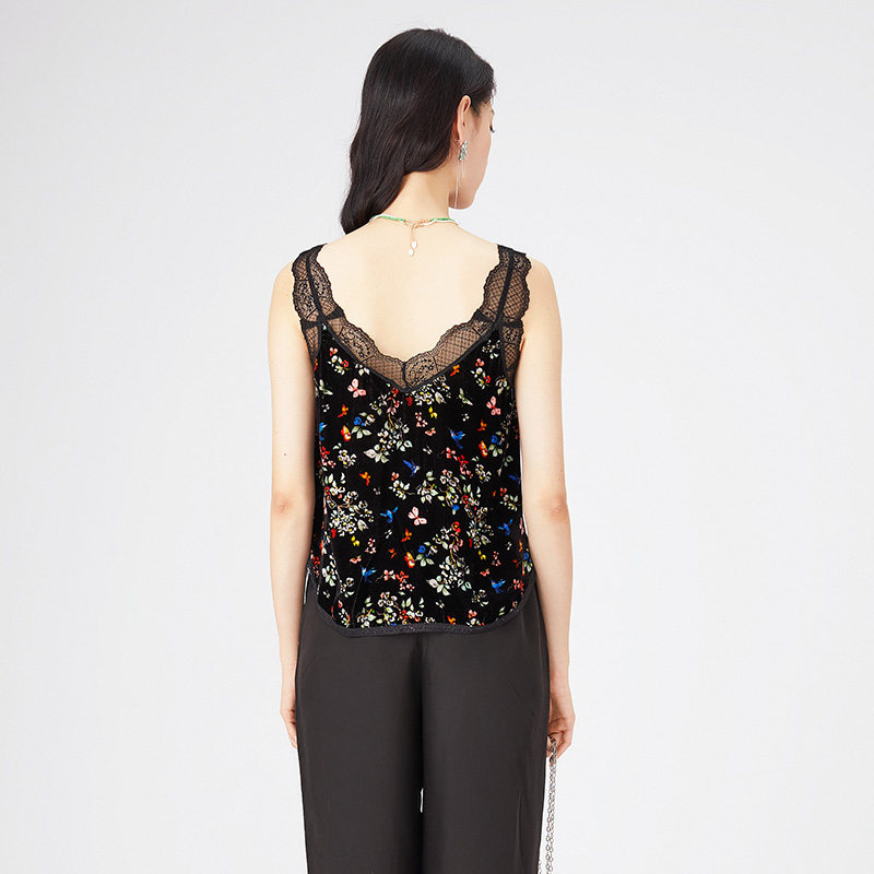 渔牌女装无袖背心女新款春季蕾丝边印花内搭吊带上衣FGGA2405,淘宝优惠券,粉丝福利购,淘宝优惠卷