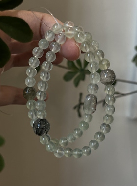 木-天然水晶绿幽灵孔雀石绿檀木绿幽灵手串手串五行喜木生日礼物