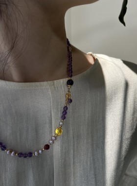 天然紫水晶双圈珍珠手链生日礼物