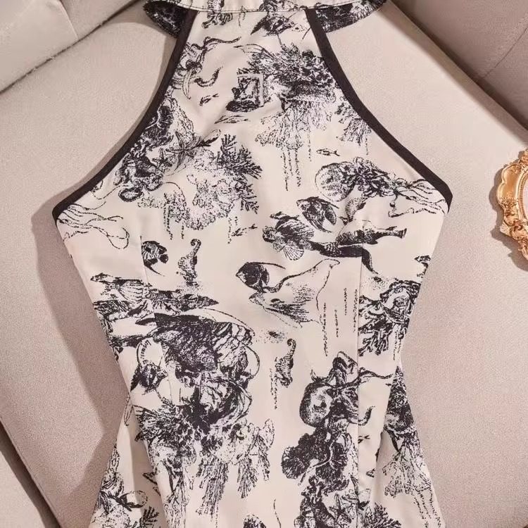 胖mm国风水墨画印花挂脖背心女装夏季超大码修身美背抹胸上衣300,淘宝优惠券,粉丝福利购,淘宝优惠卷