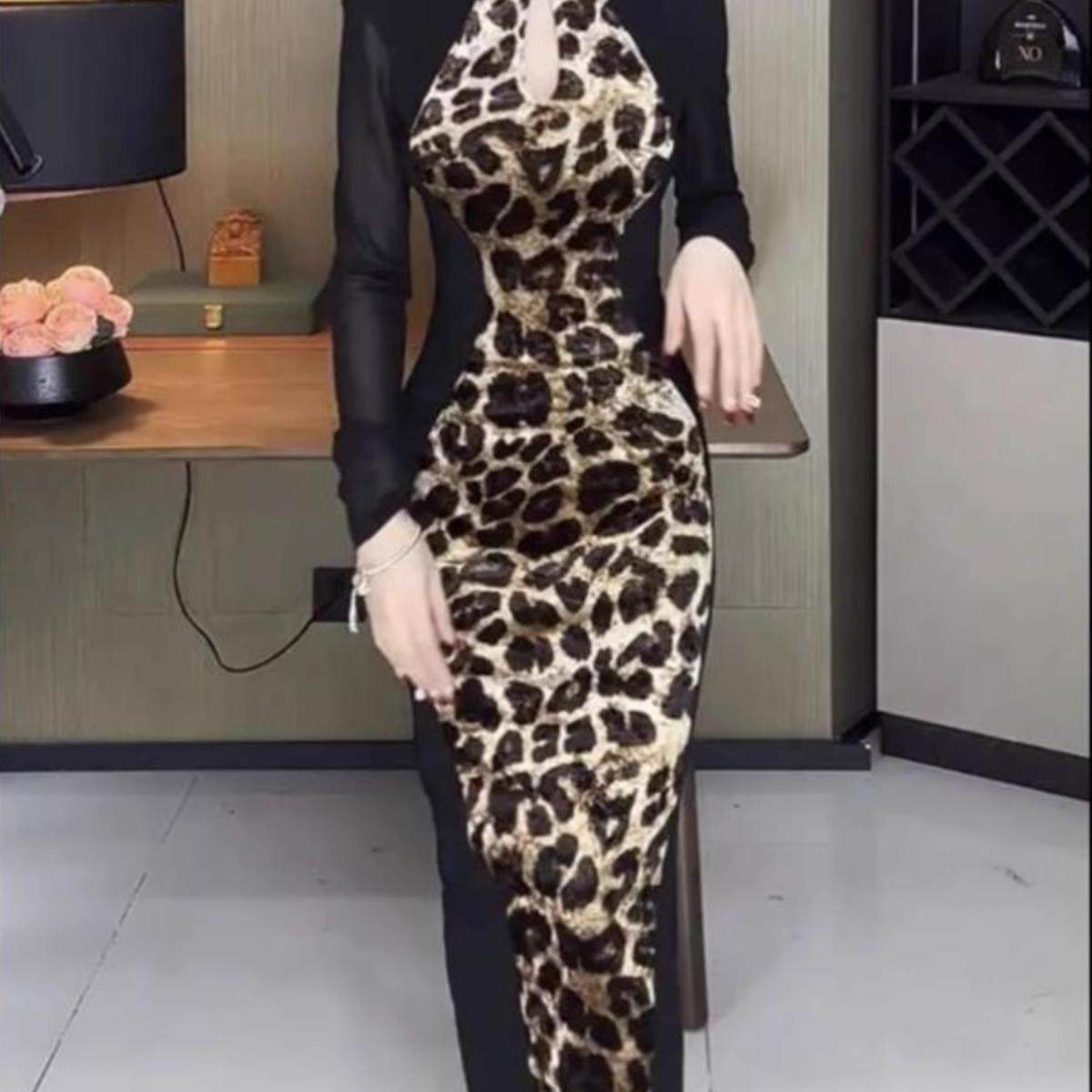 300斤胖mm大码中式旗袍连衣裙女秋季高级感气质复古显瘦修身豹纹,淘宝优惠券,粉丝福利购,淘宝优惠卷