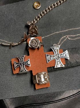 AQUADENIDA ERD风格重工做旧玫瑰十字造型戒指复古925银小众指环